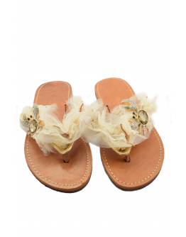 Handmade leather sandals for women with diamond crab